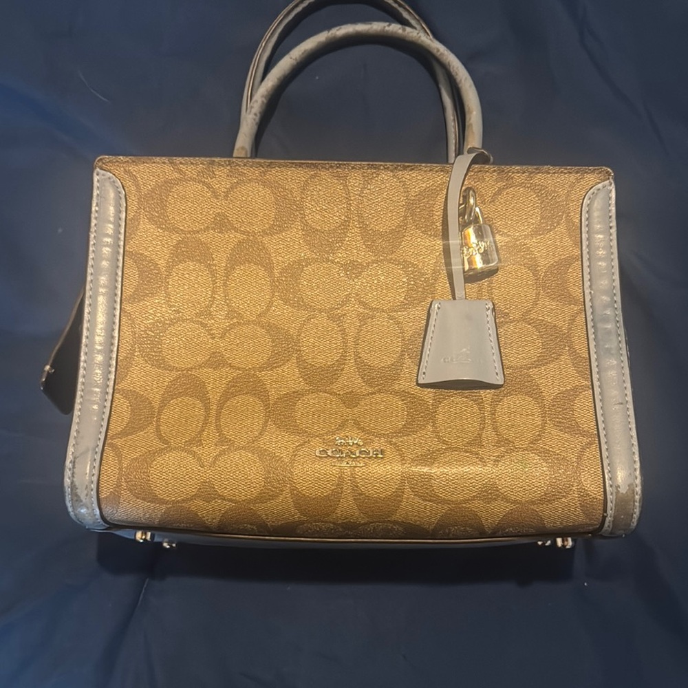 Coach Brown and Gray Satchel with Signature Monogram